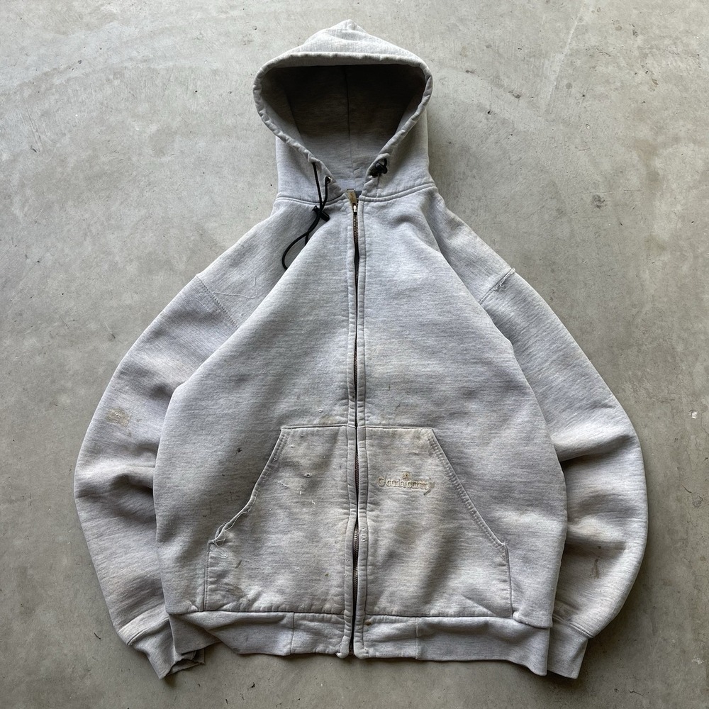 Carhartt Zip Up Hoodie Mens Medium Gray K129 Thermal Lined Sweatshirt USA Made